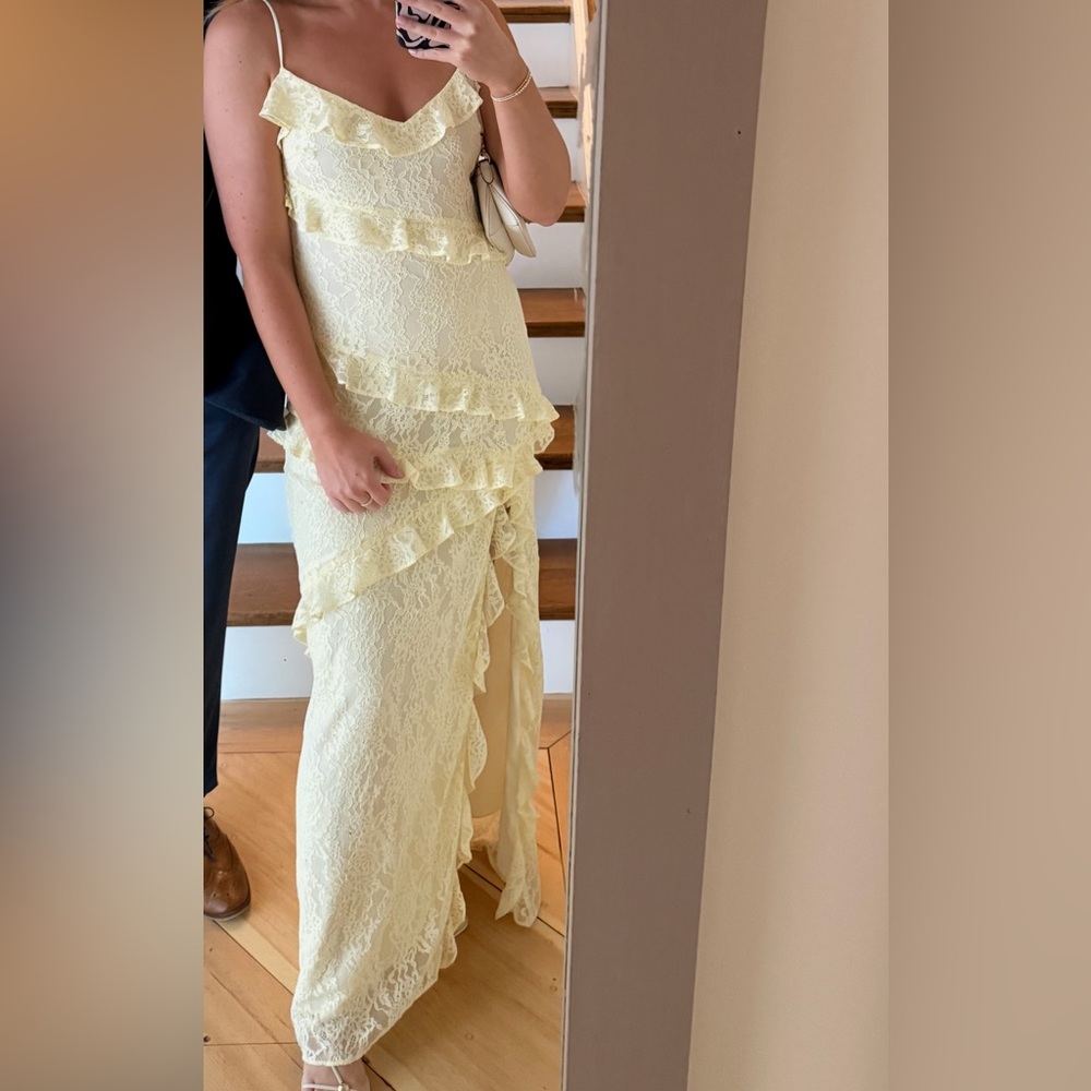 Tularosa Yellow Asymmetrical Ruffled Maxi Dress